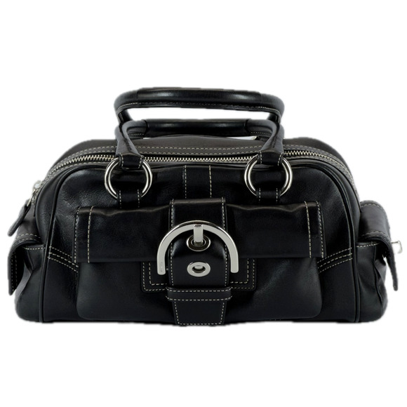 Coach Soho Leather Mini Boston Black Bag 8A10 Bowling Tote Satchel Handbag Y2K - Picture 2 of 16